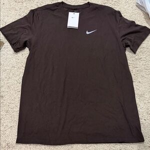 Nike Men's Dark Brown Tee with White Logo